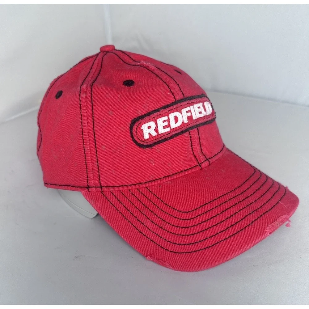 Redfield Optics Logo Hat Red Distressed Adjustable Baseball Cap Hunting‎ Gear